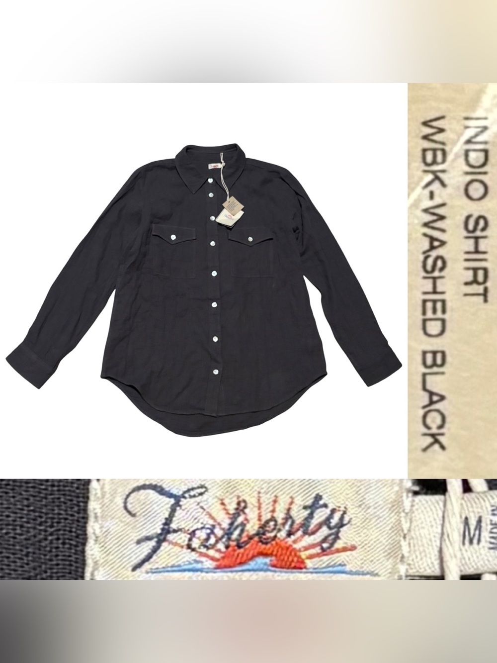NWT Faherty Indio Cotton Gauze Button Up Shirt Women’s Size M In Washed Black - Picture 2 of 8